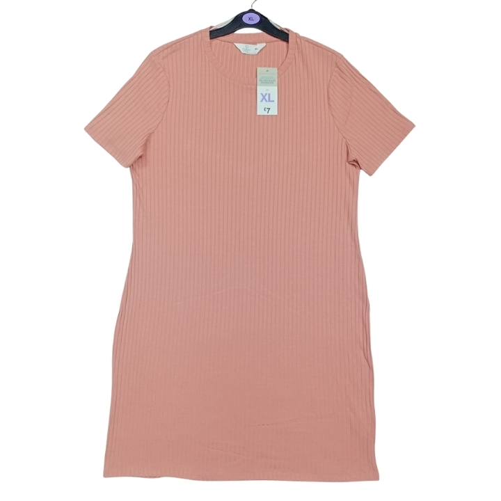 Ladies Ribbed Short Sleeve Long Dress - Image 2