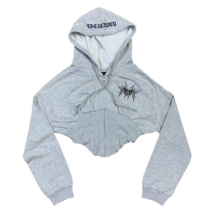 Girls Cropped Hoodie Gothic Crop Tops - Image 2