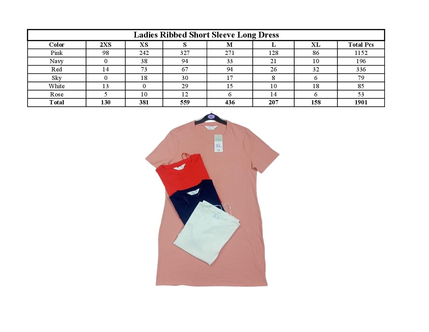 Ladies Ribbed Short Sleeve Long Dress - Image 5